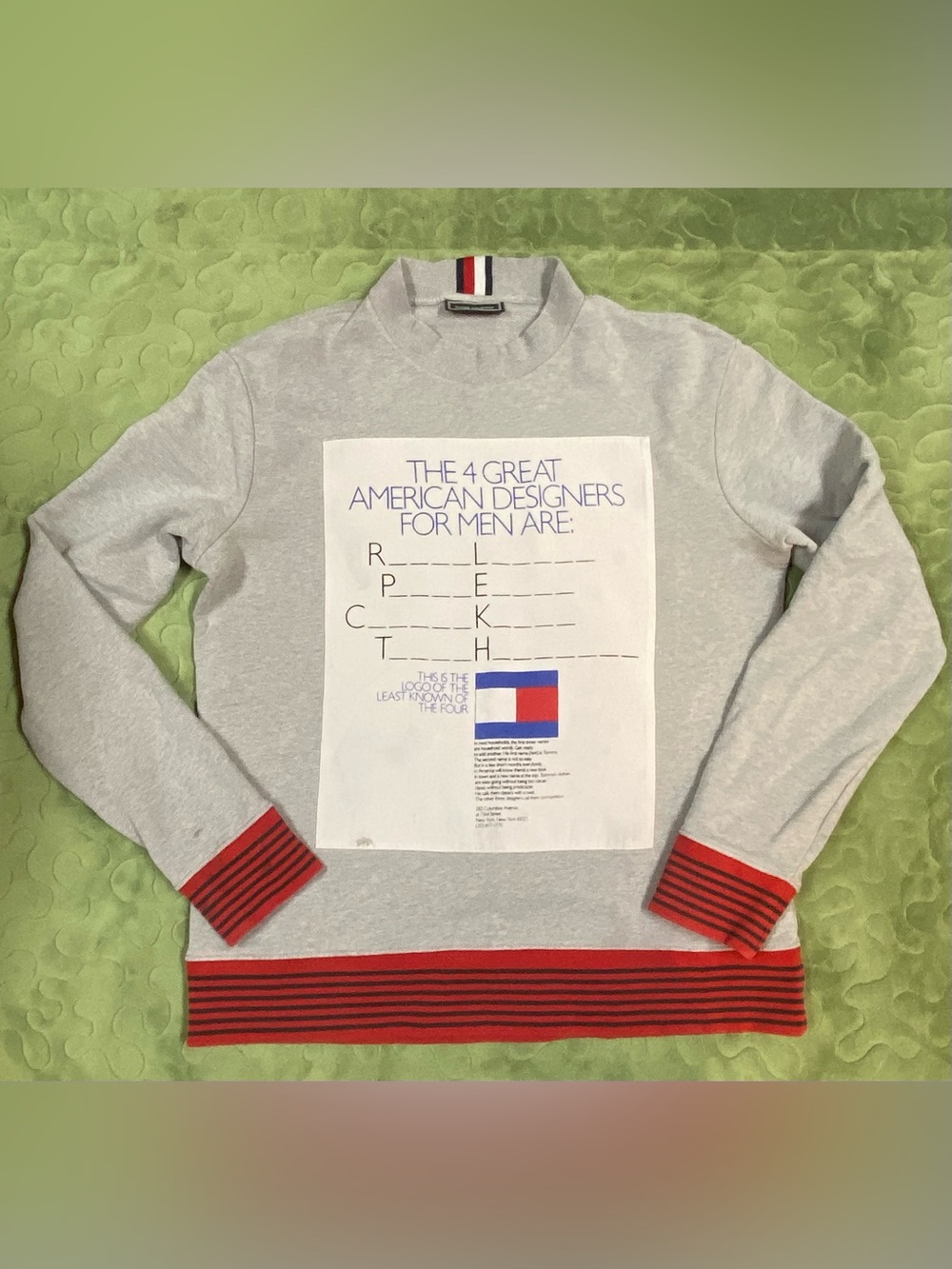 Tommy Hilfiger Collection crewneck Sweatshirt, M, Grey With 1985 Billboard Ad